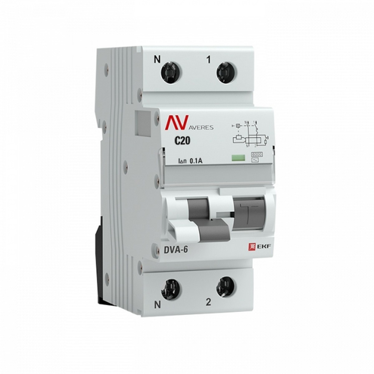 EKF Диф. Автомат EKF AVERES DVA-6 (C) 1P+N 20А/100мА тип АС 6кА rcbo6-1pn-20C-100-ac-av 