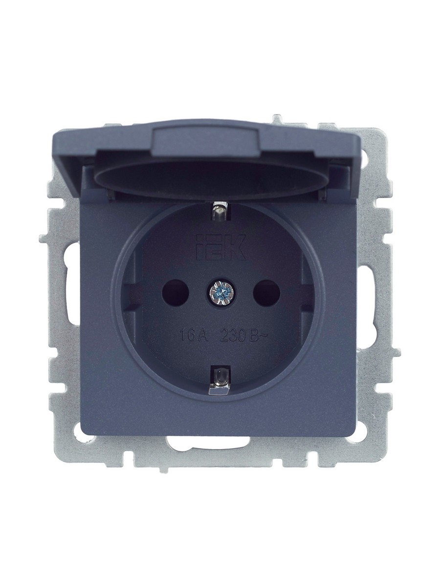 Розетка IEK BRITE с/з с шторками и крышкой 16А IP44 РСбш10-3-44-БрМ маренго BR-R16-16-44-K35
