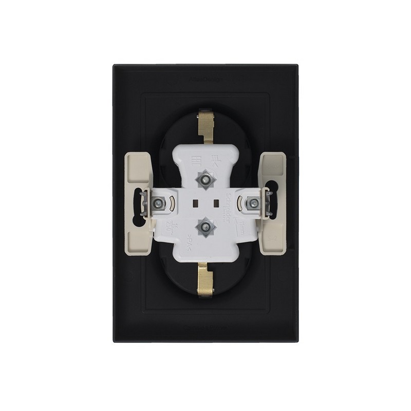 Розетка Systeme Electric AtlasDesign Карбон с/з двойная, 16А, в сборе ATN001024