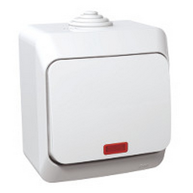 Выключатель 1-клавишный Systeme Electric Этюд наружный Белый с подсветкой IP44 BA10-045B