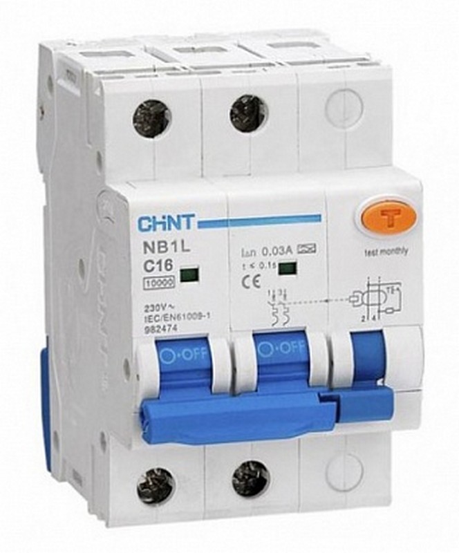 CHINT Дифференциальный автомат CHINT NB1L 1P+N B16 30mA тип AC 10kA (36mm) (R) 203099 