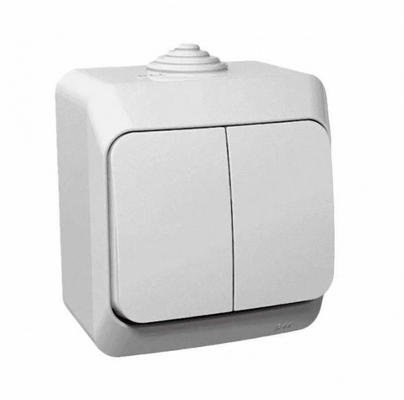 Выключатель 2-клавишный Systeme Electric Этюд наружный Белый IP44 BA10-042B