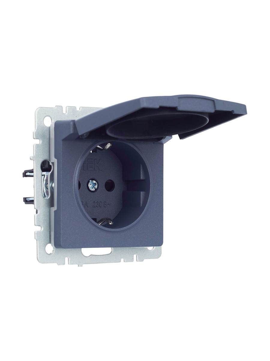 Розетка IEK BRITE с/з с шторками и крышкой 16А IP44 РСбш10-3-44-БрМ маренго BR-R16-16-44-K35