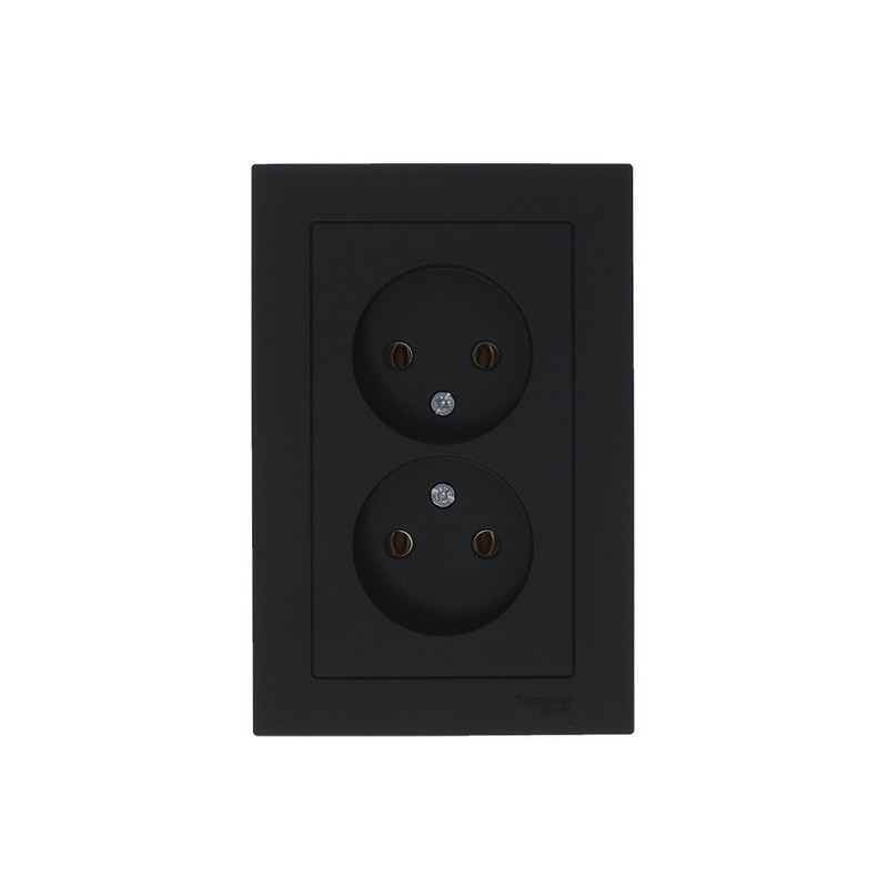 Розетка Systeme Electric AtlasDesign Карбон б/з двойная, 16А, в сборе ATN001020