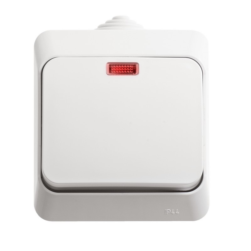 Выключатель 1-клавишный Systeme Electric Этюд наружный Белый с подсветкой IP44 BA10-045B