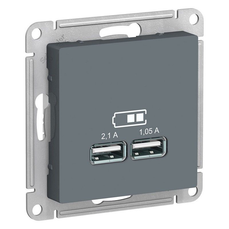 AtlasDesign Грифель Розетка USB, Systeme Electric AtlasDesign Грифель 5В, 1 порт x 2,1 А, 2 порта х 1,05 А, ATN000733