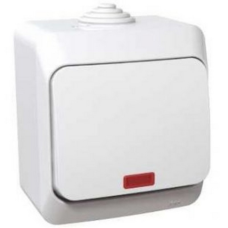 Выключатель 1-клавишный Systeme Electric Этюд наружный Белый с подсветкой IP44 BA10-045B