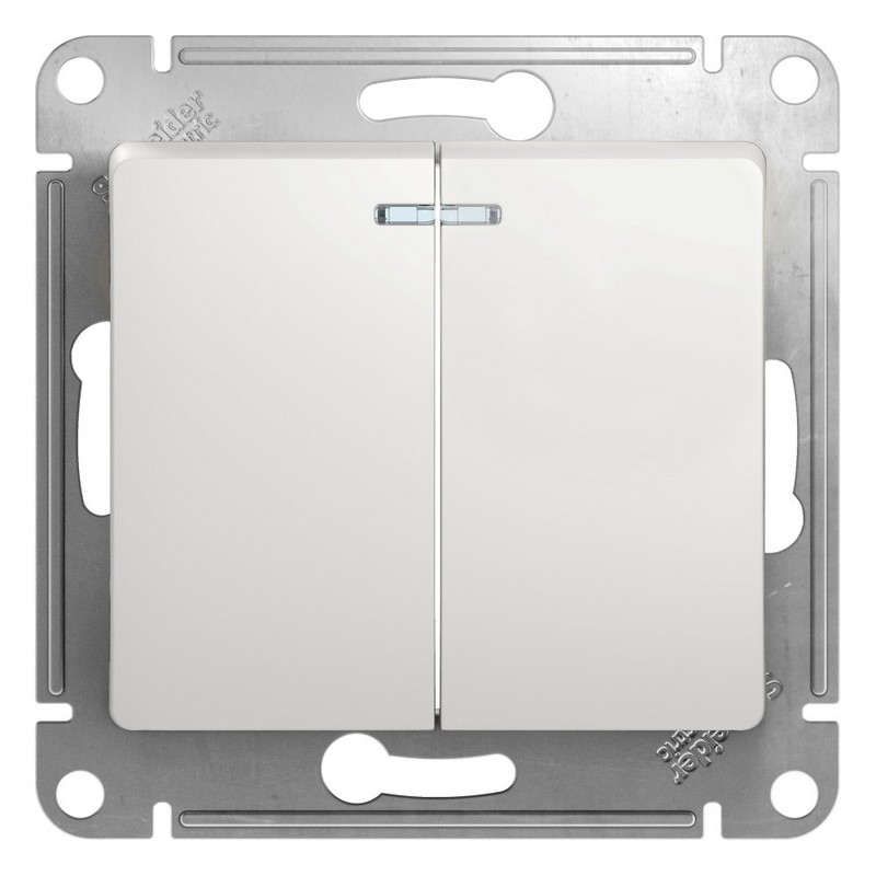 Выключатель Systeme Electric Glossa Белый 2-клавишный с подсветкой, сх.5а GSL000153
