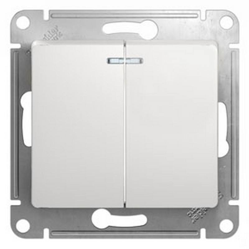 Выключатель Systeme Electric Glossa Белый 2-клавишный с подсветкой, сх.5а GSL000153