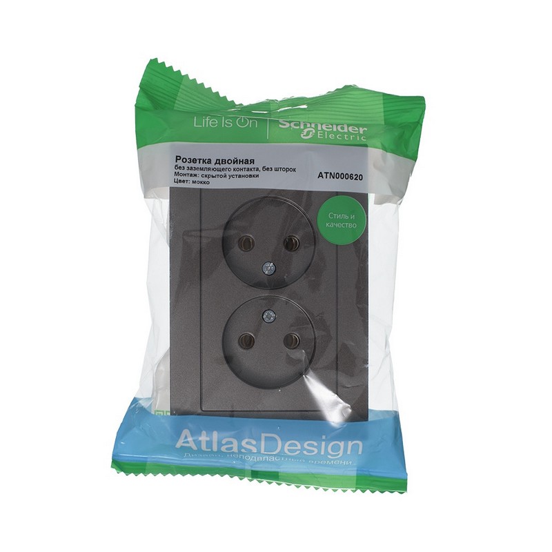 Розетка Systeme Electric AtlasDesign Мокко б/з двойная, 16А, в сборе ATN000620