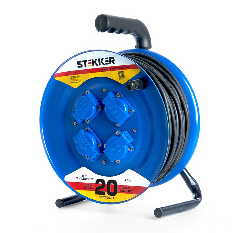 Удлинитель на металлической катушке с/з 4-м Stekker PRF02-31-20 20м 3*15 серия Professional 39785