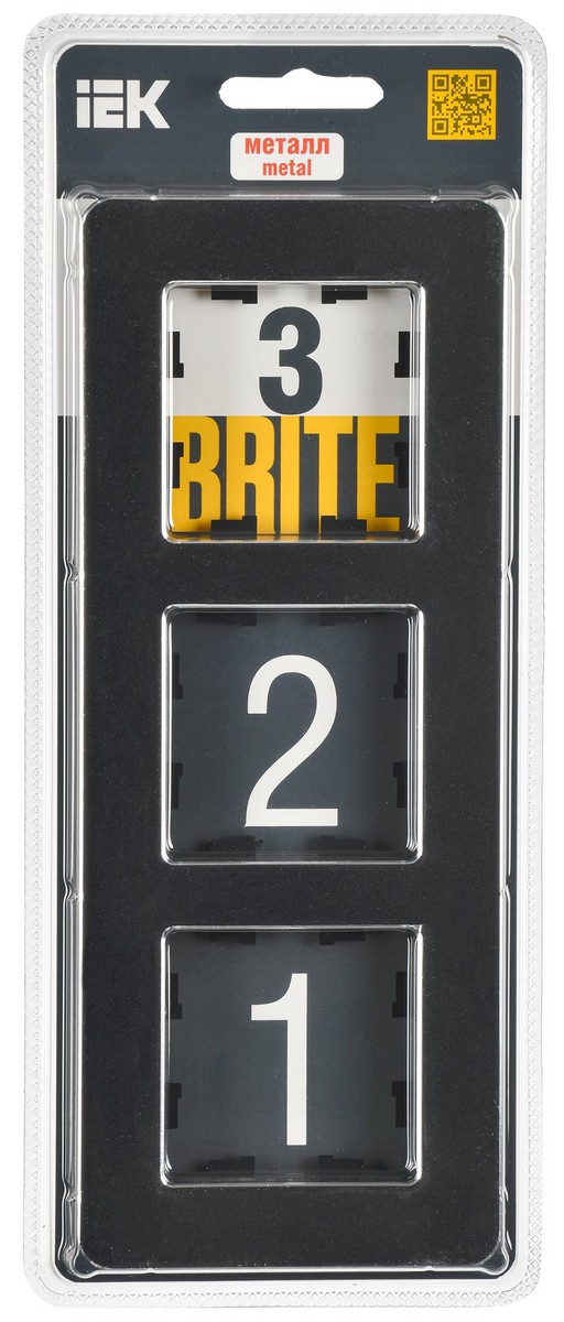 Рамка IEK BRITE DECOR Черный металл. скругл.угол 3-м РУ-3-1-Бр RE BR-M32-M-01-K02