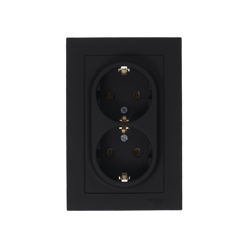 Розетка Systeme Electric AtlasDesign Карбон с/з двойная, 16А, в сборе ATN001024