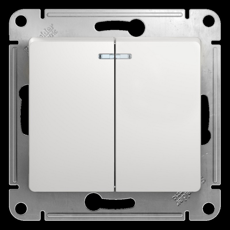 Выключатель Systeme Electric Glossa Белый 2-клавишный с подсветкой, сх.5а GSL000153