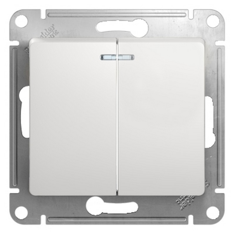 Выключатель Systeme Electric Glossa Белый 2-клавишный с подсветкой, сх.5а GSL000153