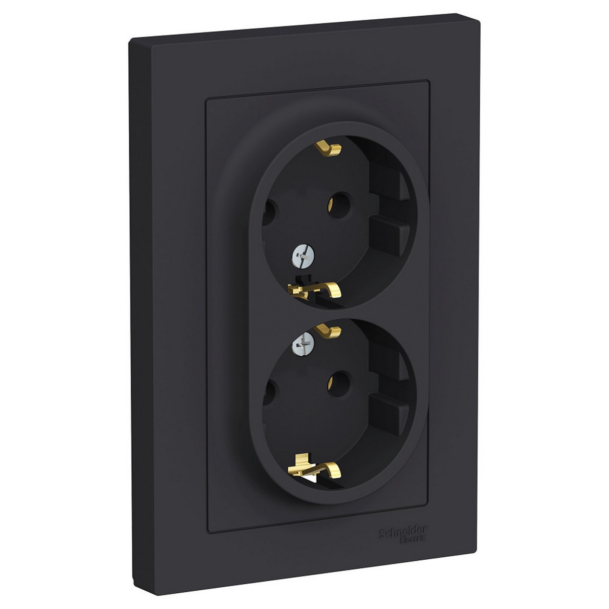 Розетка Systeme Electric AtlasDesign Карбон с/з двойная, 16А, в сборе ATN001024