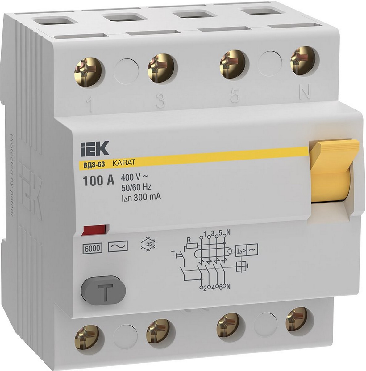 УЗО IEK KARAT ВД3-63 4P 100А 300мА 6кА тип AC MDV20-4-100-300