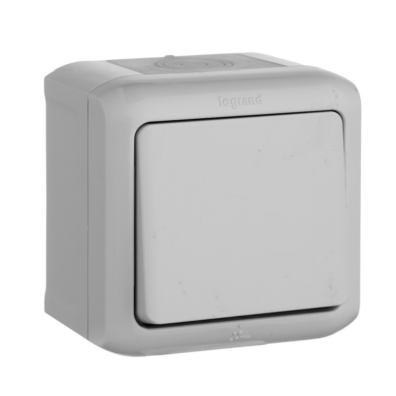 Переключатель Legrand Quteo 10A 1-клавишный проходной IP44 серый  782334