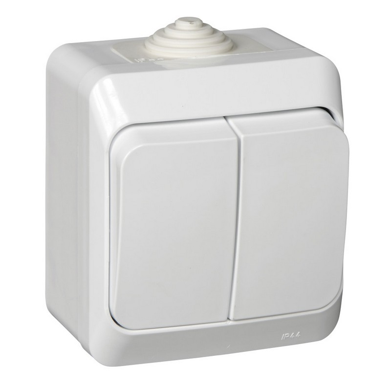 Выключатель 2-клавишный Systeme Electric Этюд наружный Белый IP44 BA10-042B