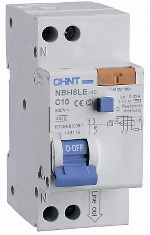 CHINT Дифференциальный автомат CHINT NBH8LE-40 1P+N 10A 30mA х-ка С 4,5кА (R) 206061 