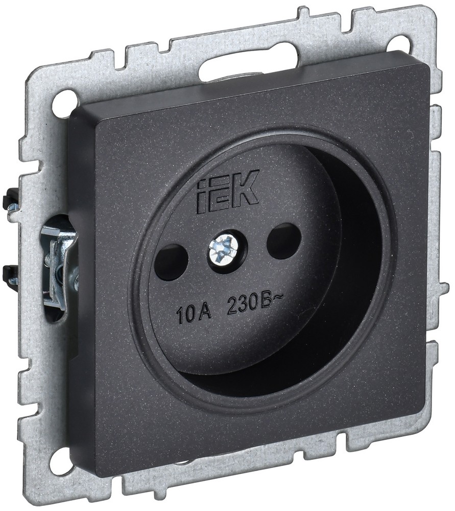 IEK Brite Черный Розетка IEK BRITE BASE Черный без з/к с з/ш 10А РСш10-2-БрЧ BR-R13-10-K02