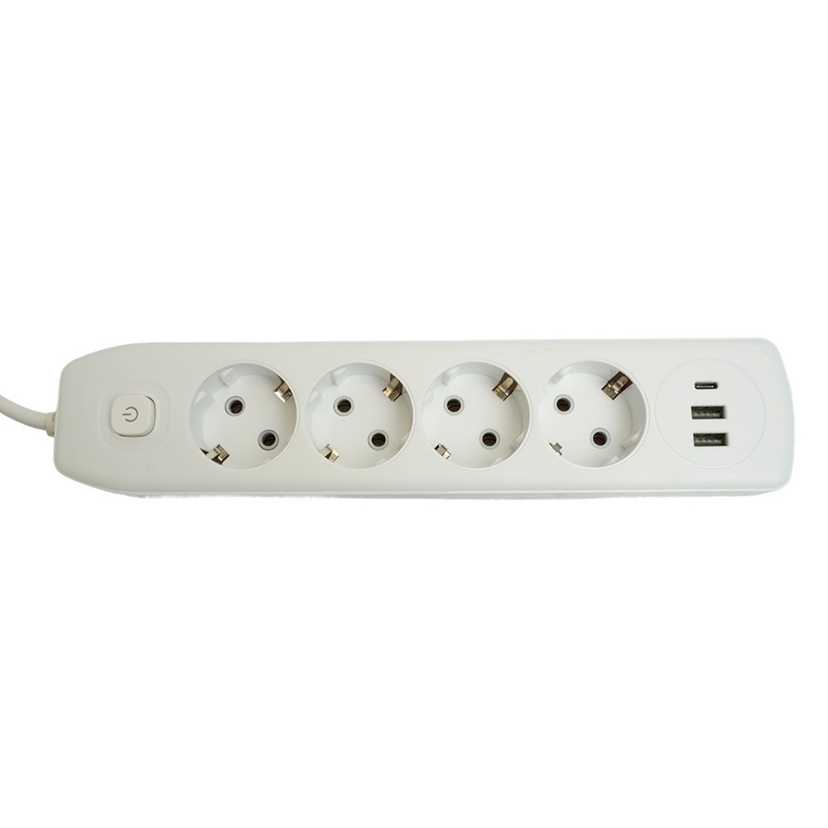 Удлинитель STEKKER HM08-43-02 4-местный c/з 3x1 мм2 1,8 м 2USB+1Type-C 2,4А Home белый 49971