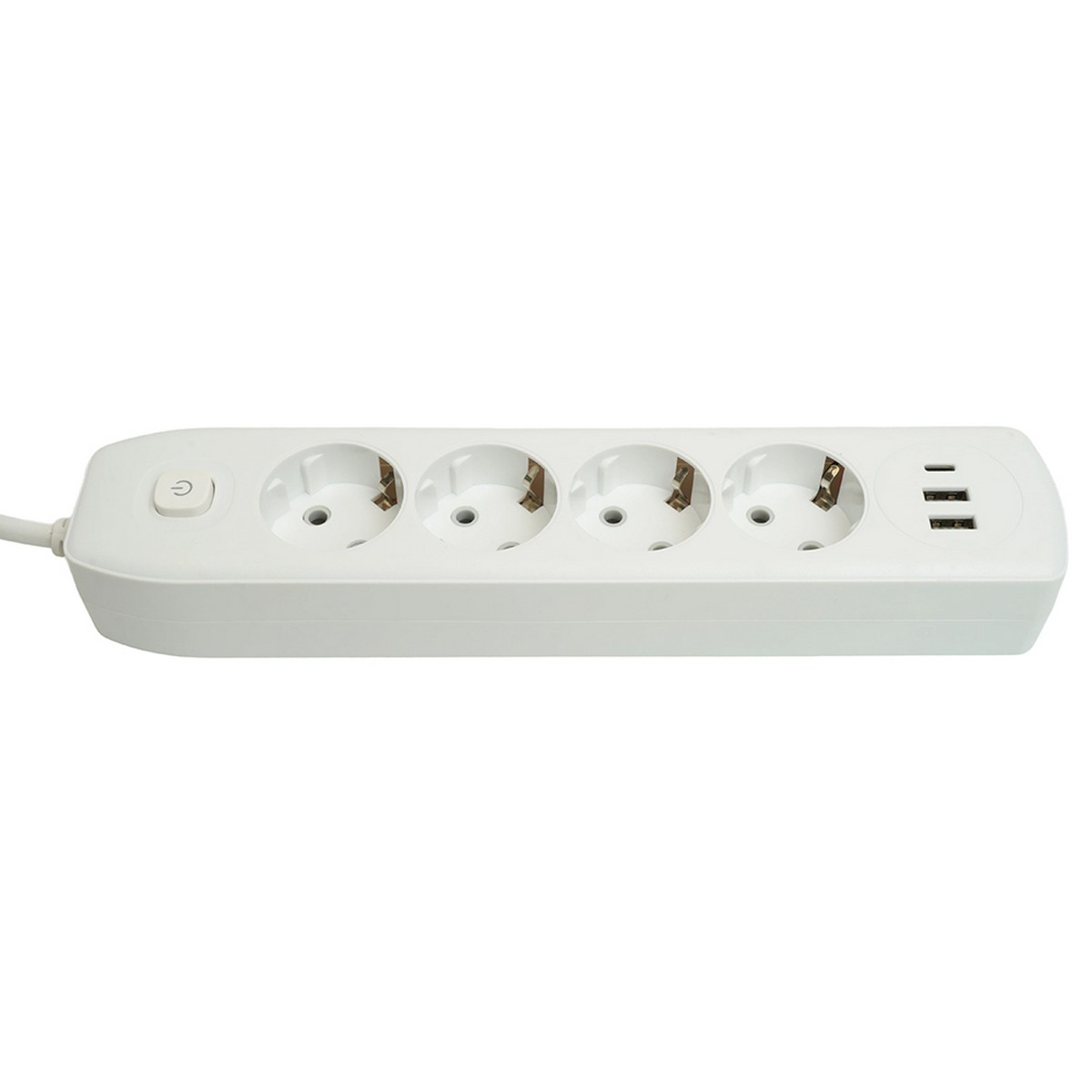 Удлинитель STEKKER HM08-43-02 4-местный c/з 3x1 мм2 1,8 м 2USB+1Type-C 2,4А Home белый 49971