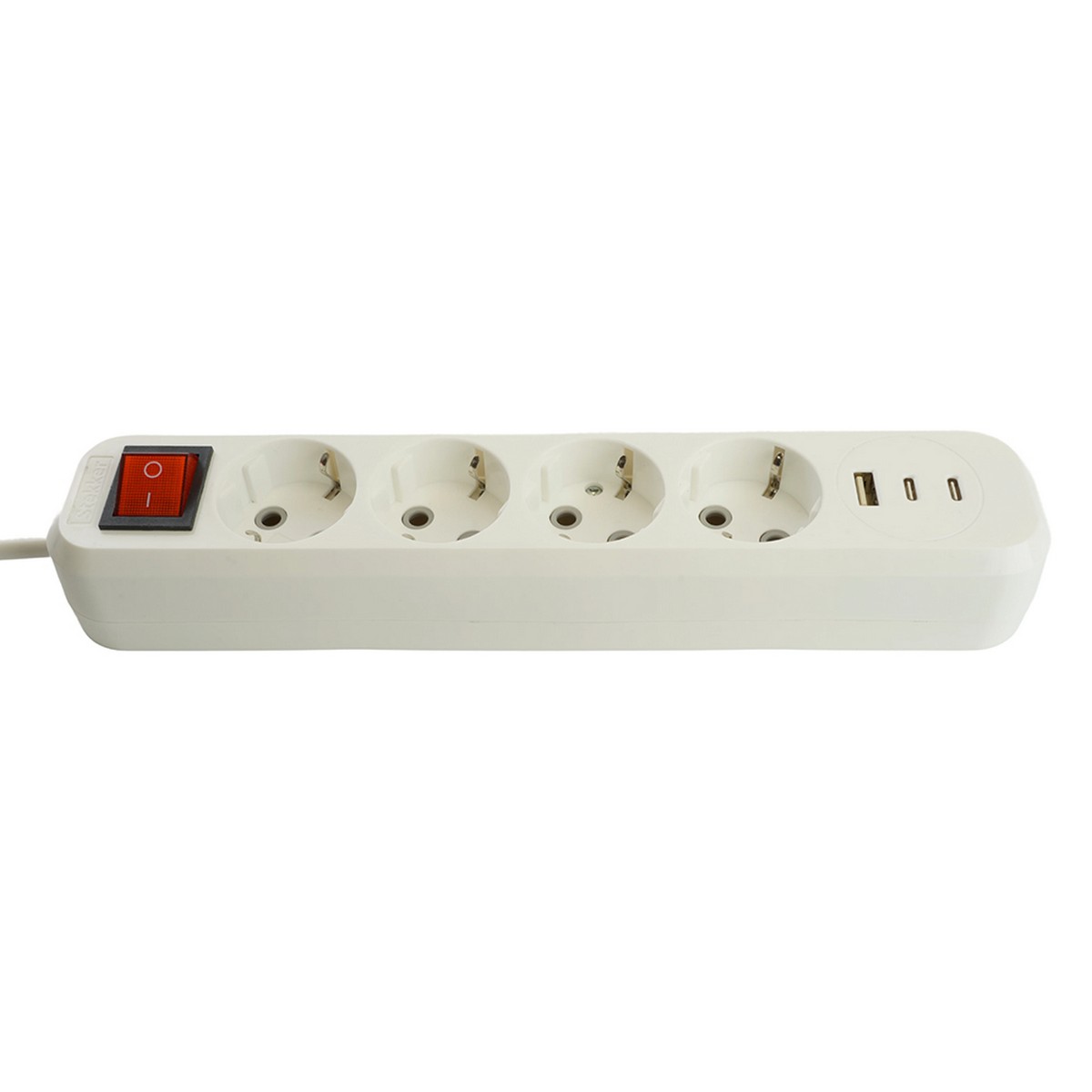Удлинитель 4-местный с/з с выключателем STEKKER HM071-41-02 2м 1USB+2C 2.4A Home белый 50139