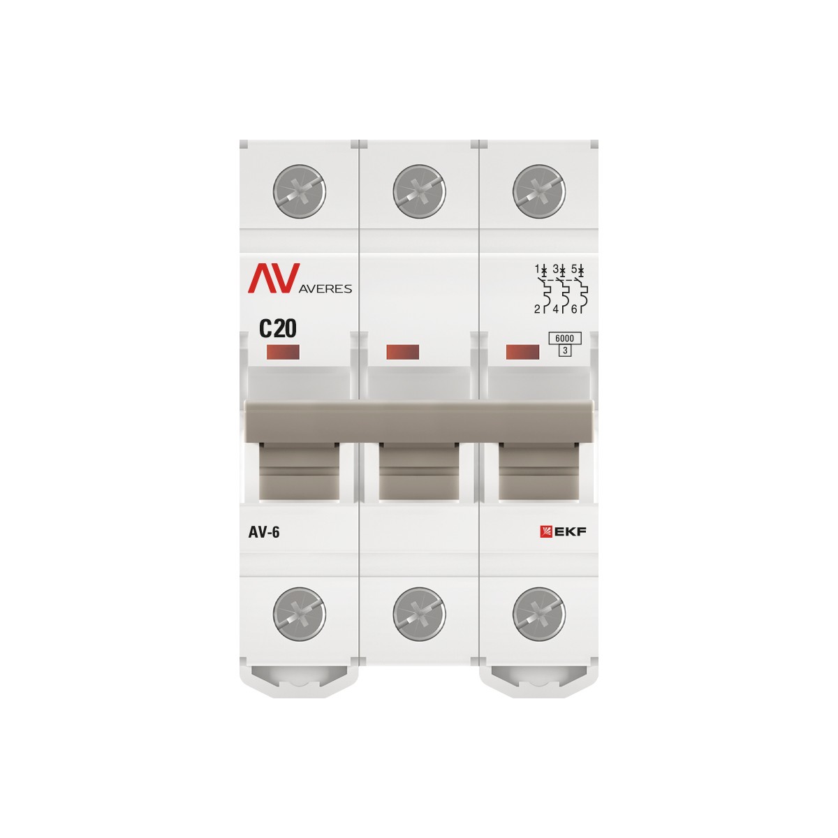Автоматический выключатель EKF AVERES AV-6 (С) 3P 20А 6kA mcb6-3-20C-av