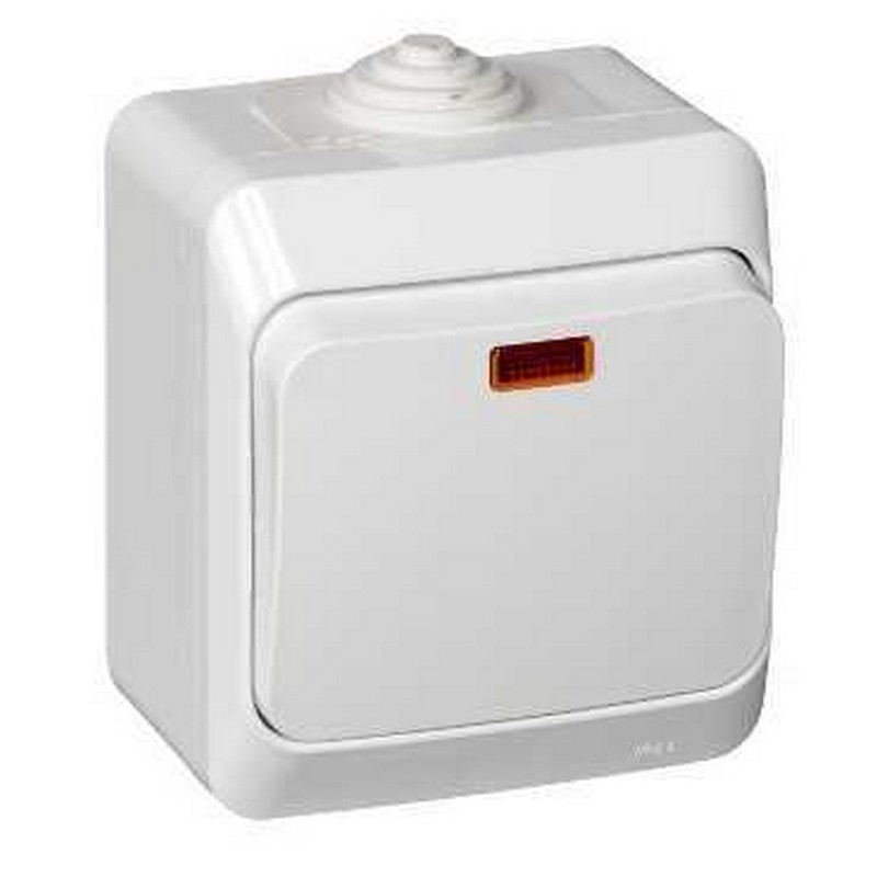 Выключатель 1-клавишный Systeme Electric Этюд наружный Белый с подсветкой IP44 BA10-045B