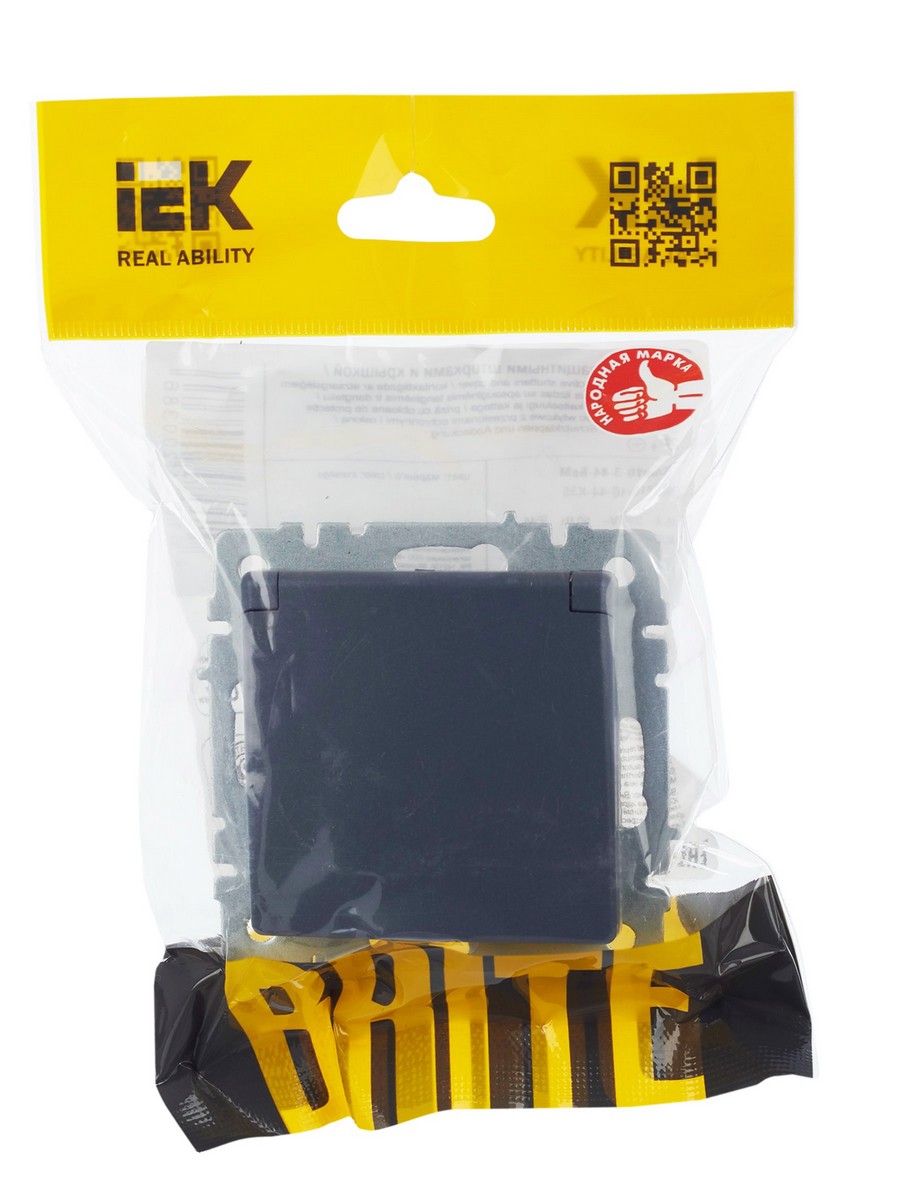 Розетка IEK BRITE с/з с шторками и крышкой 16А IP44 РСбш10-3-44-БрМ маренго BR-R16-16-44-K35