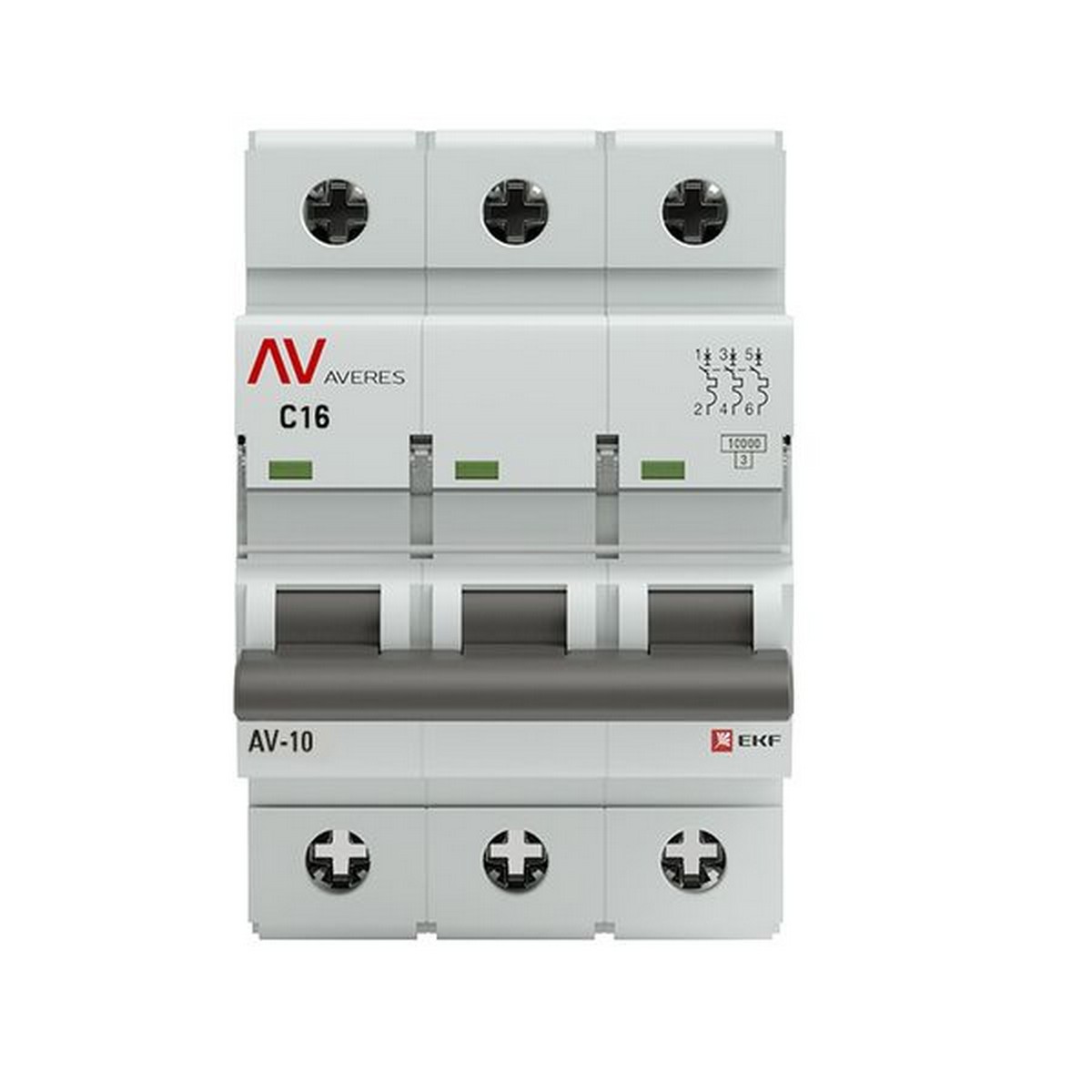 Автоматический выключатель EKF AVERES AV-10 (С) 3P 16А 10kA mcb10-3-16C-av