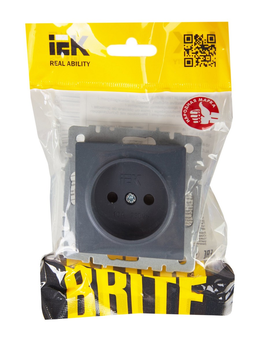 Розетка IEK BRITE BASE Маренго без з/к с з/ш 10А РСш10-2-БрМ BR-R13-10-K35