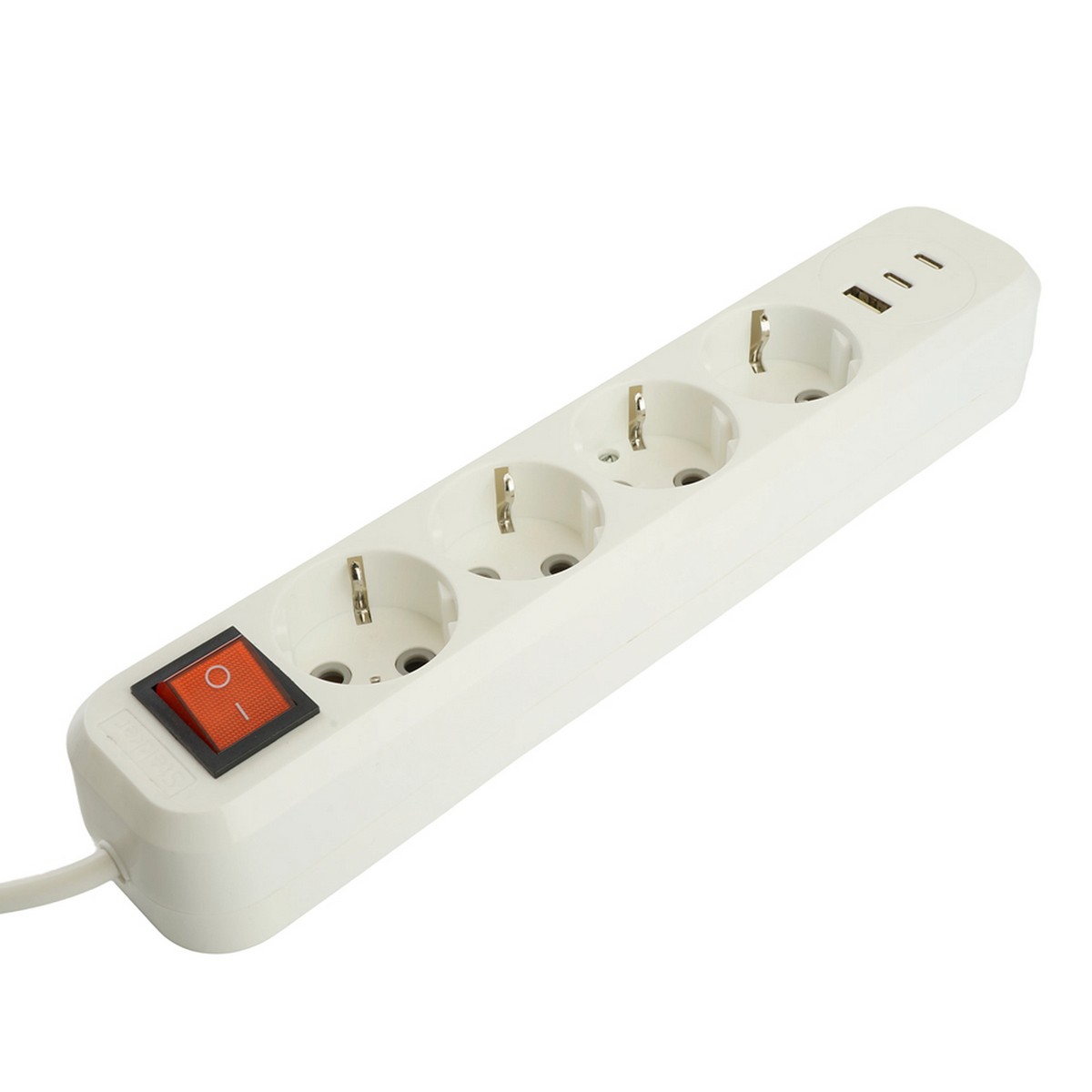 Удлинитель 4-местный с/з с выключателем STEKKER HM071-41-02 2м 1USB+2C 2.4A Home белый 50139