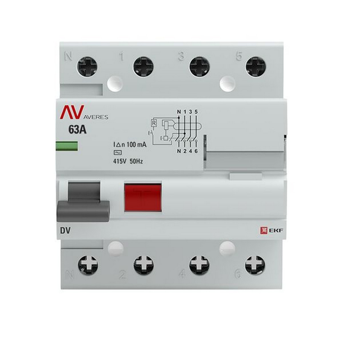УЗО EKF Averes DV 4P 63А/100мА (AC) электромеханическое rccb-4-63-100-ac-av