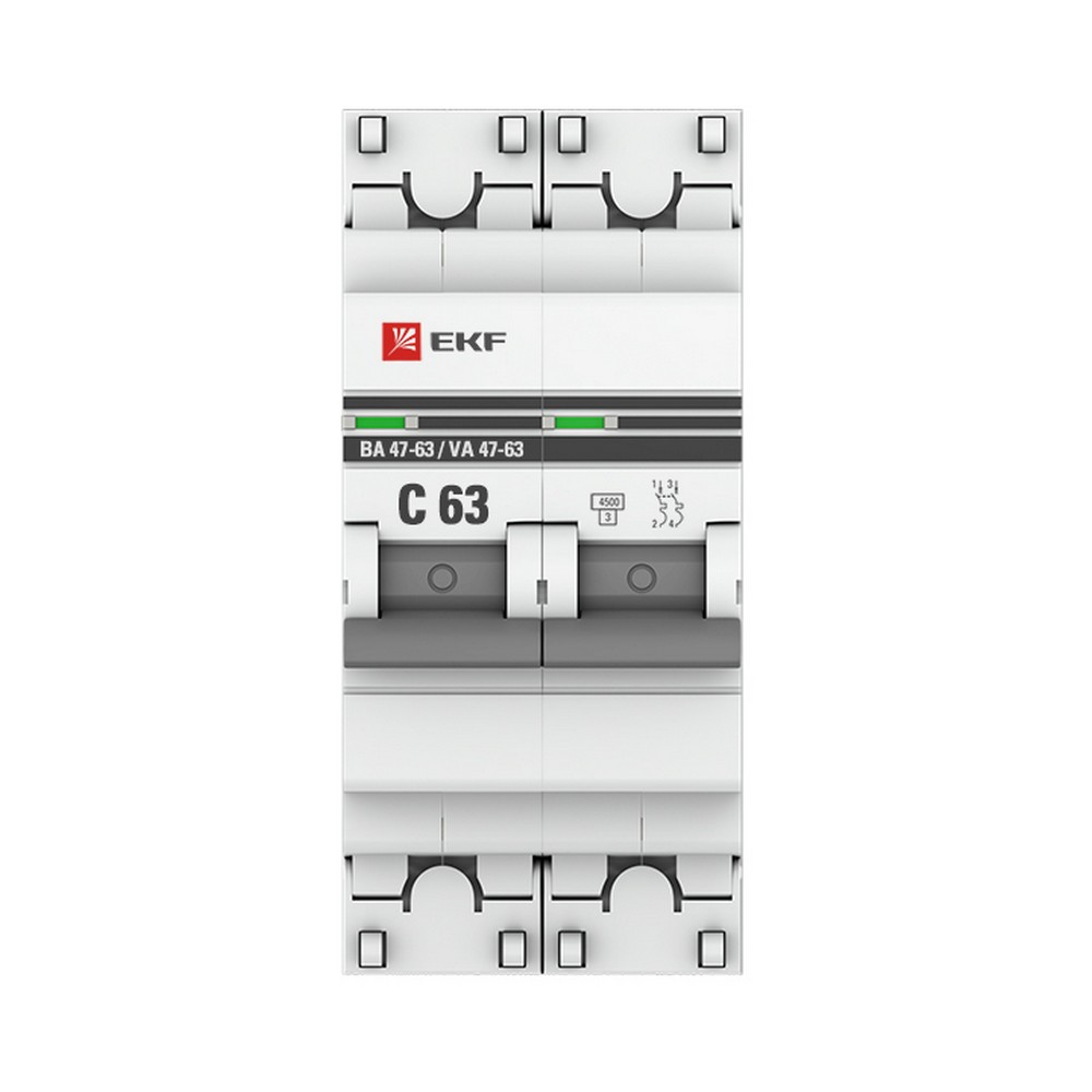 Автоматический выключатель EKF PROxima ВА 47-63 2P 63А (С) 4,5kA mcb4763-2-63C-pro