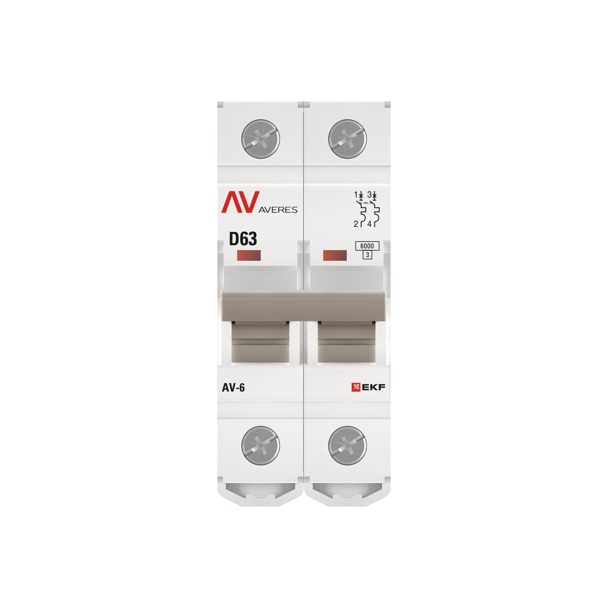 Автоматический выключатель EKF AVERES AV-6 (D) 2P 63А 6kA mcb6-2-63D-av