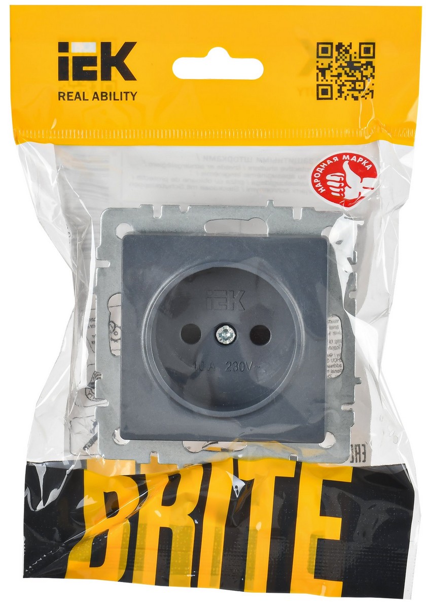 Розетка IEK BRITE BASE Маренго без з/к с з/ш 10А РСш10-2-БрМ BR-R13-10-K35