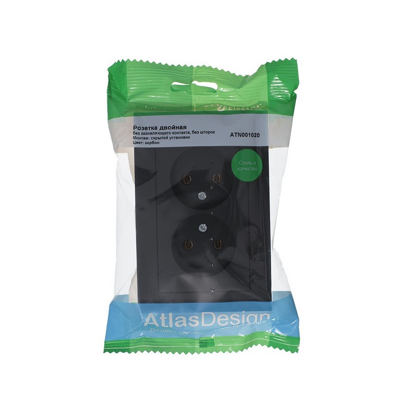 Розетка Systeme Electric AtlasDesign Карбон б/з двойная, 16А, в сборе ATN001020