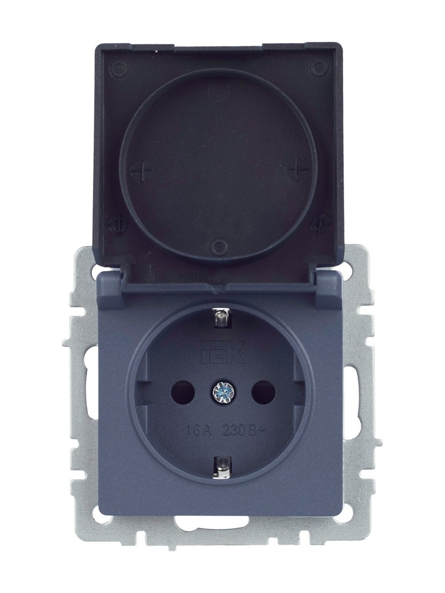 Розетка IEK BRITE с/з с шторками и крышкой 16А IP44 РСбш10-3-44-БрМ маренго BR-R16-16-44-K35