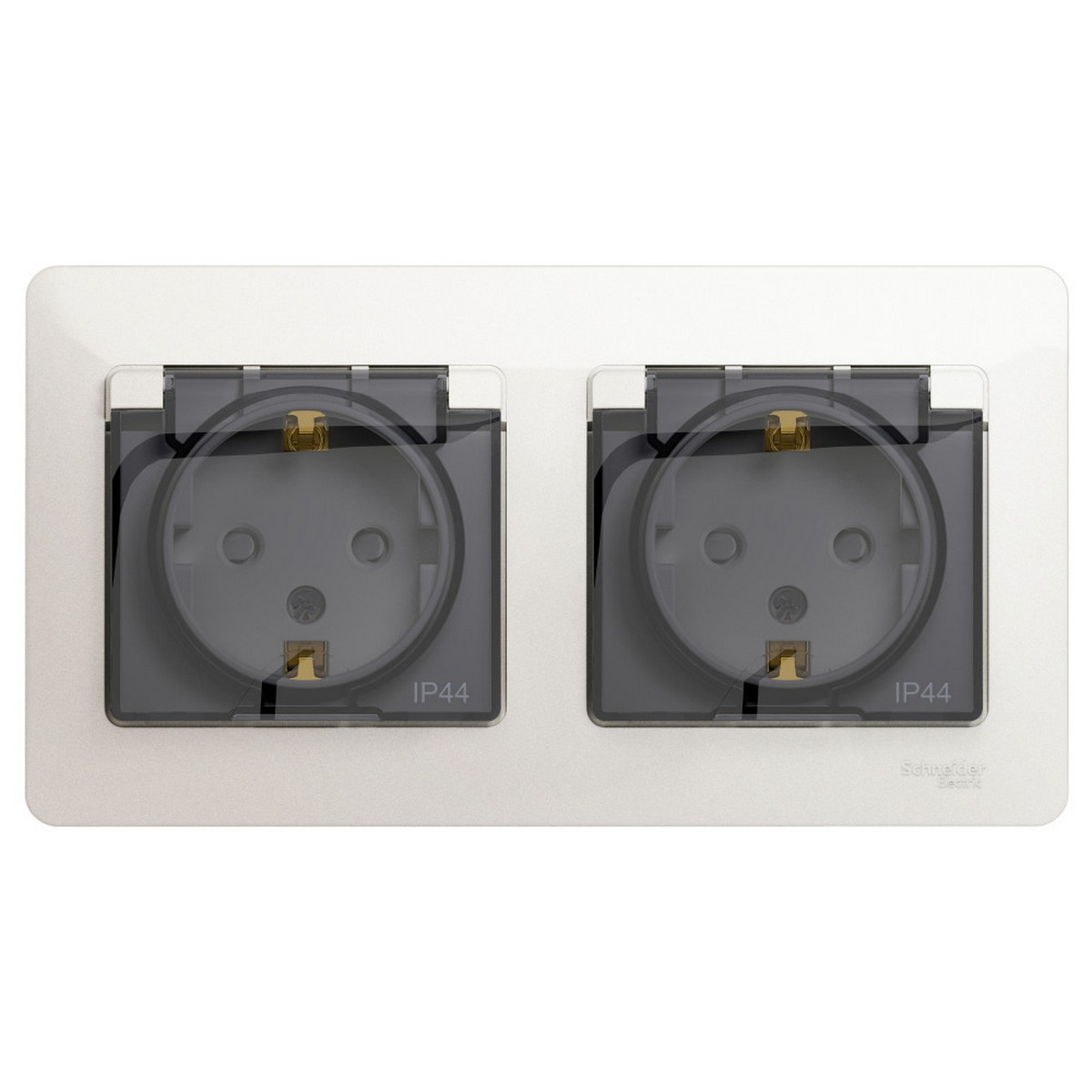 Розетка 2-ая Systeme Electric Glossa Перламутр с/з, со шторками, в сборе, IP44 GSL000647