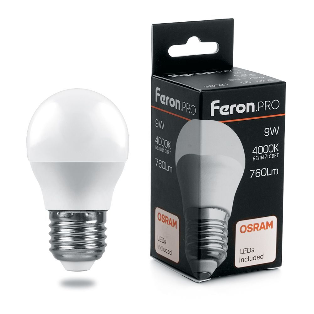 E27 Лампа светодиодная Feron.PRO LB-1409 Шарик E27 9W 2700K OSRAM LED 38080 