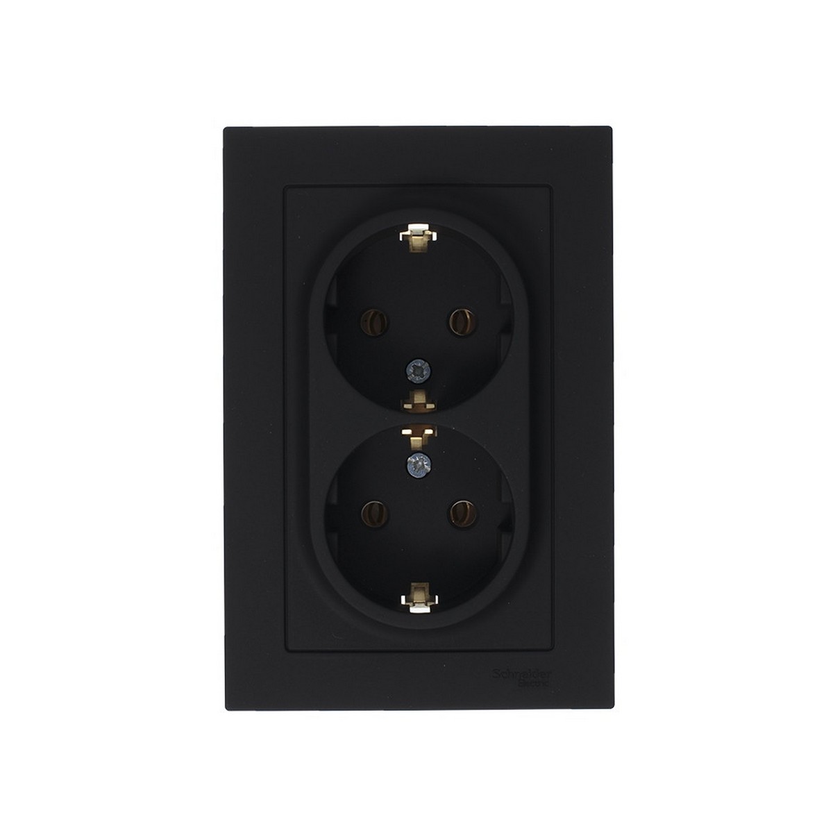 Розетка Systeme Electric AtlasDesign Карбон с/з двойная, 16А, в сборе ATN001024