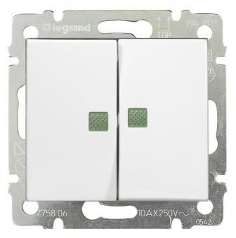 Legrand Valena Classic Белый Переключатель Legrand Valena белый 2-х клавишный с подсветкой 774212