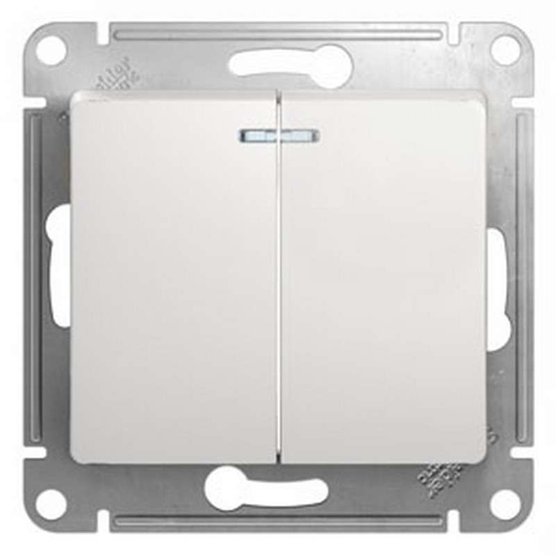 Выключатель Systeme Electric Glossa Белый 2-клавишный с подсветкой, сх.5а GSL000153