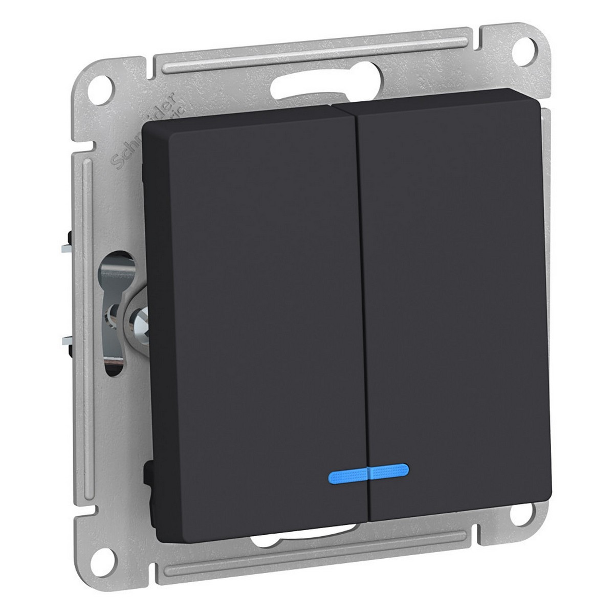 Выключатель 2-клавишный Systeme Electric AtlasDesign Карбон с подсветкой, ATN001053