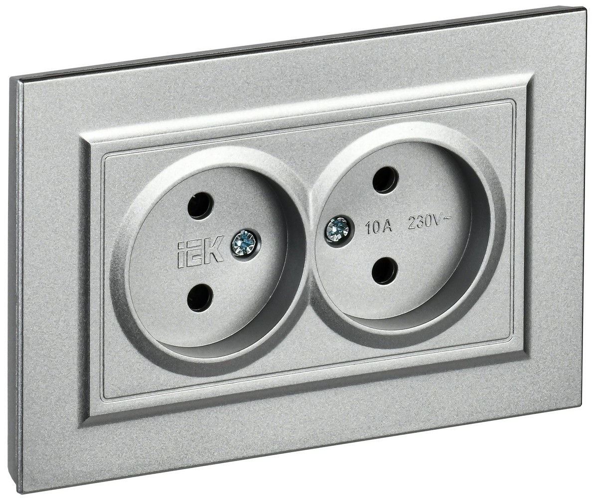 Розетка IEK BRITE Алюминий 2-я без з/к/ш 10А в сборе РС12-2-БрА BR-R20-10-K47-F