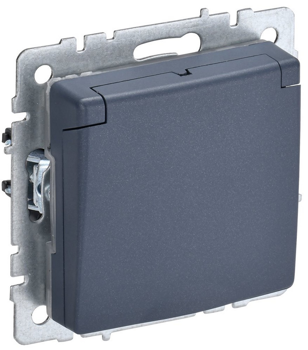 Розетка IEK BRITE с/з с шторками и крышкой 16А IP44 РСбш10-3-44-БрМ маренго BR-R16-16-44-K35
