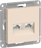 Розетка компьютерная Systeme Electric AtlasDesign бежевый двойная RJ45+RJ45, кат.5E, ATN000285