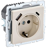 Розетка IEK BRITE с с/з и шторками 16А с USB A+C 18Вт РЮш11-1-БрКр бежевый BR-R14-16-U22-018-K10